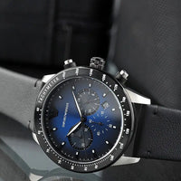 Emporio Armani Mario Chronograph Blue Dial Black Leather Strap Watch For Men - AR11522