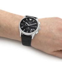 Emporio Armani Paolo Chronograph Black Dial Black Leather Strap Watch For Men - AR11530