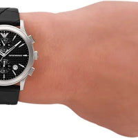 Emporio Armani Paolo Chronograph Black Dial Black Leather Strap Watch For Men - AR11530