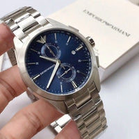 Emporio Armani Claudio Chronograph Blue Dial Silver Steel Strap Watch For Men - AR11541