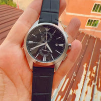 Emporio Armani Claudio Chronograph Black Dial Black Leather Strap Watch For Men - AR11542