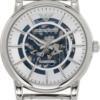 Emporio Armani Meccanico Automatic Silver Dial Silver Steel Strap Watch for Men - AR60006
