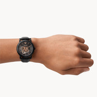 Emporio Armani Luigi Automatic Skeleton Black Dial Black Leather Strap Watch For Men - AR60012