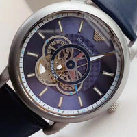 Emporio Armani Luigi Chronograph Blue Dial Black Leather Strap Watch For Men - AR60011