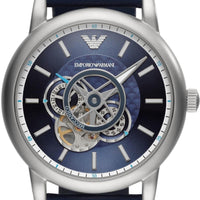 Emporio Armani Luigi Chronograph Blue Dial Black Leather Strap Watch For Men - AR60011