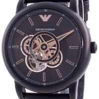 Emporio Armani Luigi Automatic Skeleton Black Dial Black Leather Strap Watch For Men - AR60012