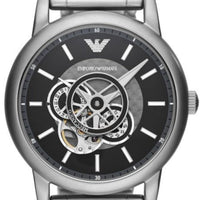 Emporio Armani Meccanico Automatic Skeleton Black Dial Silver Steel Strap Watch For Men - AR60021