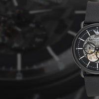 Emporio Armani Aviator Chronograph Black Dial Black Leather Strap Watch For Men - AR60028