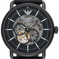 Emporio Armani Aviator Chronograph Black Dial Black Leather Strap Watch For Men - AR60028