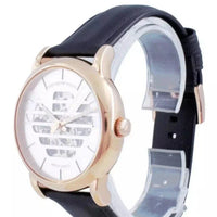 Emporio Armani Meccanico Skeleton Silver Dial Black Leather Strap Watch For Men - AR60031