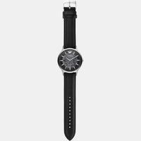 Emporio Armani Meccanico Skeleton Automatic Black Dial Black Leather Strap Watch for Men - AR60038