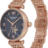 Emporio Armani Meccanico Crystals Black Dial Rose Gold Steel Strap Watch For Women - AR60043