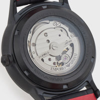 Emporio Armani Meccanico Skeleton Black Dial Black Leather Strap Watch For Men - AR60046