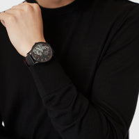 Emporio Armani Meccanico Skeleton Black Dial Black Leather Strap Watch For Men - AR60046