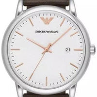 Emporio Armani Kappa Quartz White Dial Brown Leather Strap Watch For Men - AR80006