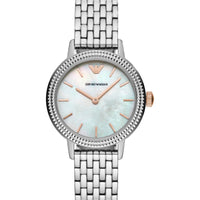 Emporio Armani Interchangeable Analog Mother of Pearl Dial Silver Steel Strap Watch For Women - AR80020