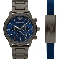 Emporio Armani Mario Chronograph Blue Dial Grey Steel Strap Watch For Men - AR80045