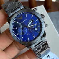 Emporio Armani Mario Chronograph Blue Dial Grey Steel Strap Watch For Men - AR80045