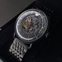 Emporio Armani Automatic Multifunction Black Dial Black Mesh Bracelet Watch For Men - AR60025