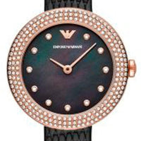 Emporio Armani Aviator Crystals Mother of Pearl Black Dial Black Silicon Strap Watch For Women - AR11373