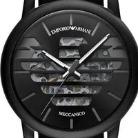 Emporio Armani Meccanico Quartz Black Dial Black Leather Strap Watch For Men - AR60032
