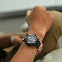 Emporio Armani Automatic Multifunction Black Dial Black Mesh Bracelet Watch For Men - AR60025