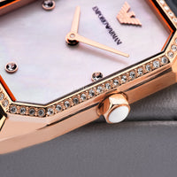 Emporio Armani Gianni T Bar Quartz Mother of Pearl Dial Blue Leather Strap Watch For Women - AR11466
