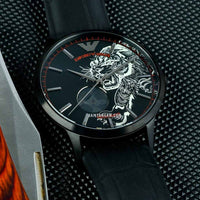 Emporio Armani Meccanico Skeleton Black Dial Black Leather Strap Watch For Men - AR60046