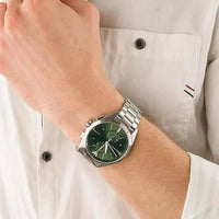 Emporio Armani Chronograph Green Dial Silver Steel Strap Watch For Men - AR11480