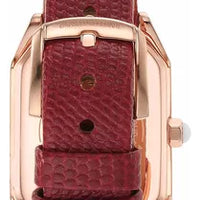 Emporio Armani Gianni T Bar Two-Hand Mother of Pearl Dial Red Leather Strap Watch For Women - AR11467
