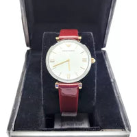 Emporio Armani Gianni T-Bar Quartz Silver Dial Brown Leather Strap Watch For Women - AR11061