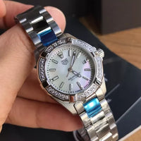 Tag Heuer Aquaracer Diamonds Mother of Pearl White Dial Silver Steel Strap Watch for Women - WBD1413.BA0741