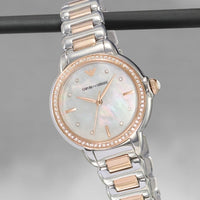 Emporio Armani Three Hand Quartz Mother of Pearl Dial Two Tone Steel Strap Watch For Women - AR11569