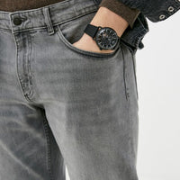 Emporio Armani Aviator Chronograph Black Dial Black Leather Strap Watch For Men - AR60028