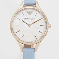 Emporio Armani Aurora Quartz Mother of Pearl White Dial Blue Leather Strap Watch For Women - AR11109