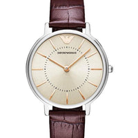 Emporio Armani Dress Quartz Silver Dial Brown Leather Strap Watch For Women - AR11063
