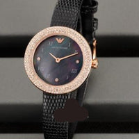 Emporio Armani Aviator Crystals Mother of Pearl Black Dial Black Silicon Strap Watch For Women - AR11373