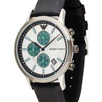 Emporio Armani Renato Chronograph Silver Dial Black Leather Strap Watch for Men - AR11473