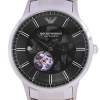 Emporio Armani Meccanico Automatic Black Dial Silver Steel Strap Watch For Men - AR60055
