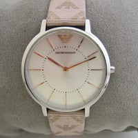 Emporio Armani Gianni T Bar Quartz Silver Dial Beige Leather Strap Watch For Women - AR80007