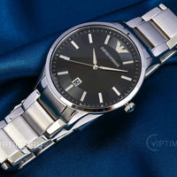 Emporio Armani Renato Quartz Black Dial Silver Steel Strap Watch For Men - AR11181