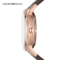 Emporio Armani Meccanico Automatic Silver Dial Brown Leather Strap Watch For Men - AR60039