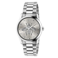Gucci G-Timeless YA1264126 38mm Unisex Watch – Silver Dial with Bee Motif, Stainless Steel