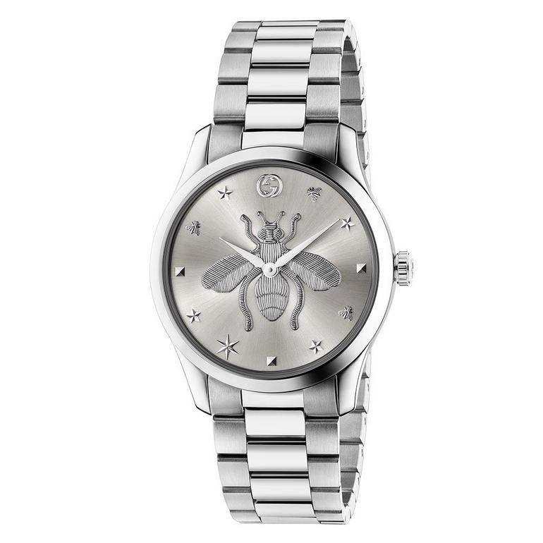 Gucci G-Timeless YA1264126 38mm Unisex Watch – Silver Dial with Bee Motif, Stainless Steel