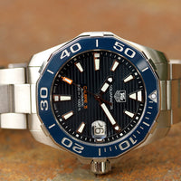 Tag Heuer Aquaracer Calibre 5 Blue Dial Silver Steel Strap Watch for Men - WAY211C.BA0928