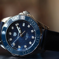 Tag Heuer Aquaracer Quartz Mother of Pearl Blue Dial Blue NATO Strap Watch for Women - WAY131L.FT6091