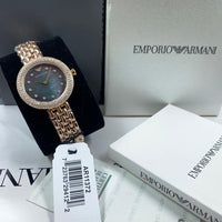 Emporio Armani Rosa Quartz Mother of Pearl Black Dial Rose Gold Steel Strap Watch For Women - AR11372