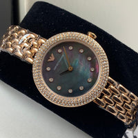 Emporio Armani Rosa Quartz Mother of Pearl Black Dial Rose Gold Steel Strap Watch For Women - AR11372