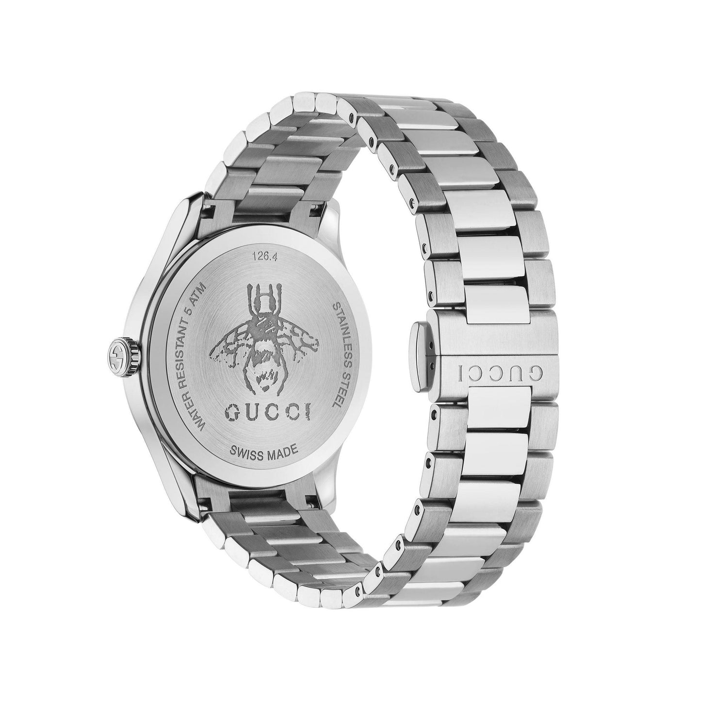 Gucci G-Timeless YA1264126 38mm Unisex Watch – Silver Dial with Bee Motif, Stainless Steel