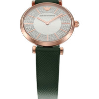 Emporio Armani Pro Planet Analog Silver Dial Green Leather Strap Watch For Women - AR11517